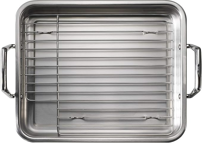 Tramontina 13.5-Inch Stainless Steel Roasting Pan with Rack, Turkey Roaster for Oven, Dishwasher Safe, Made in Brazil