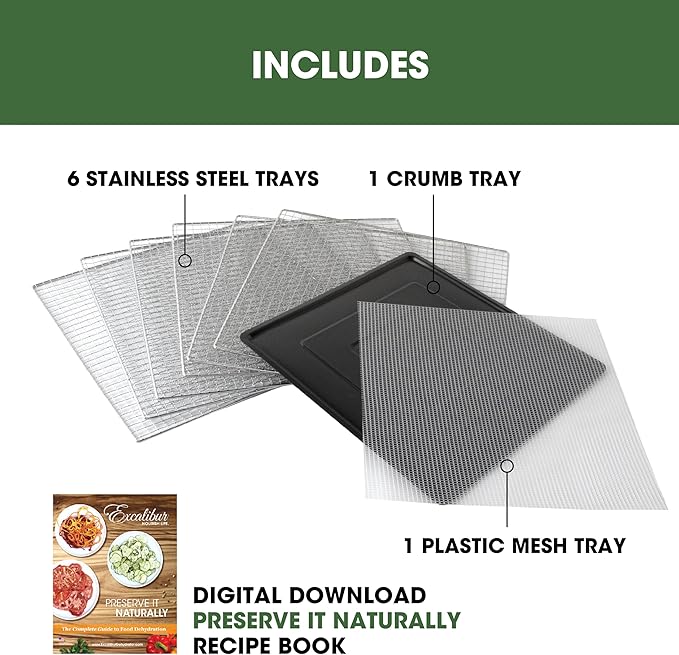Excalibur Electric Food Dehydrator Performance Series 6-Tray with Adjustable Temperature Control Includes Stainless Steel Drying Trays Glass Door Top View Window and LED Display Progress Bar, Black
