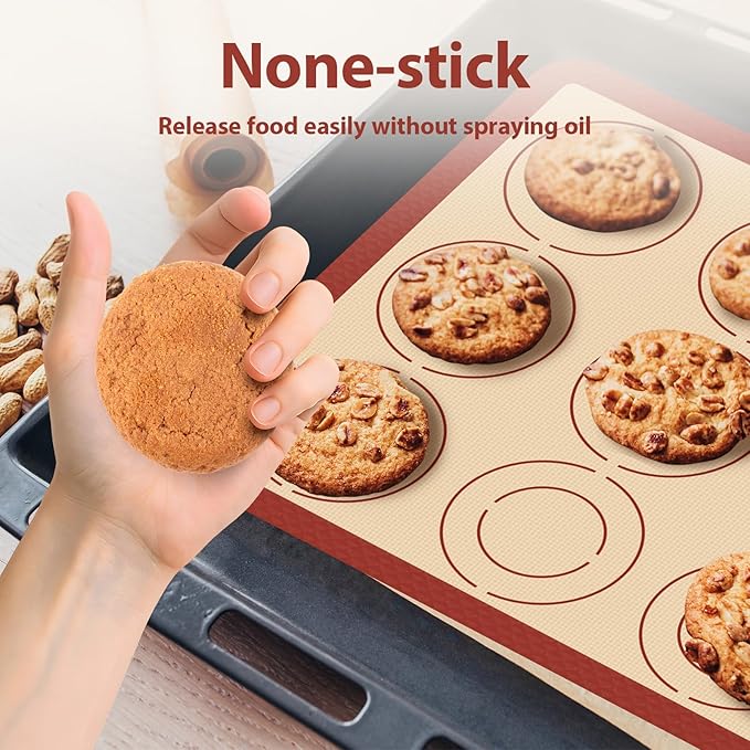 Silicone Baking Mat Set of 4, Macaron Silicone Baking Mat for Baking Sheets, Non-Stick & Reusable Silicone Mats for Baking Macarons, Cookies, Pastries, Pizza