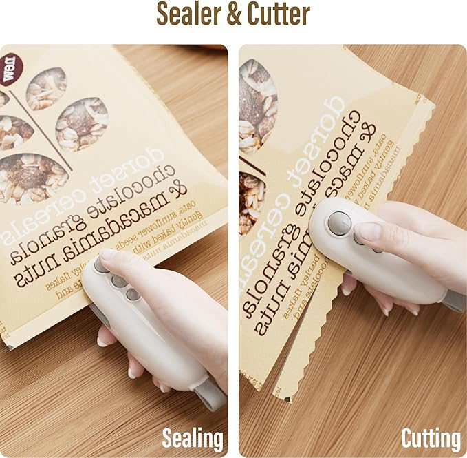 Mini Bag Sealer with Cutter, Rechargeable, Handheld Heat Sealer Machine with Magnetic, Portable Bag Sealer Heat Seal for Keep Food Fresh and Snacks Crispy. Blue