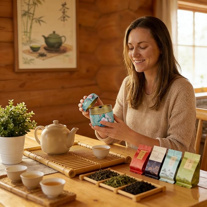 HAN SHENG 6 Pcs Airtight Tea Storage Tins 10 OZ, Vintage Style Food Containers for Loose Leaf Tea & Herbs, Coffee Beans, Spices, Sugar - Floral Embossed Design