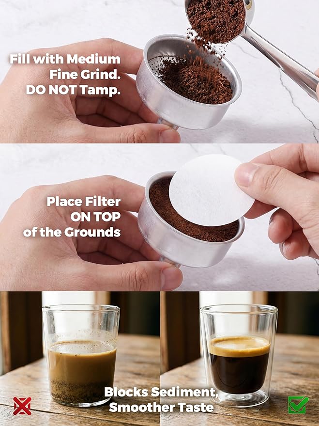 AGOGO Milano Moka Pot Stovetop Espresso Maker with 100 Paper Filters for Sediment-Free Coffee, Classic Italian Greca with Wood-Grain Handle,Cleaning Brush & Towel 6 Cup (10oz / 300ml) Cream