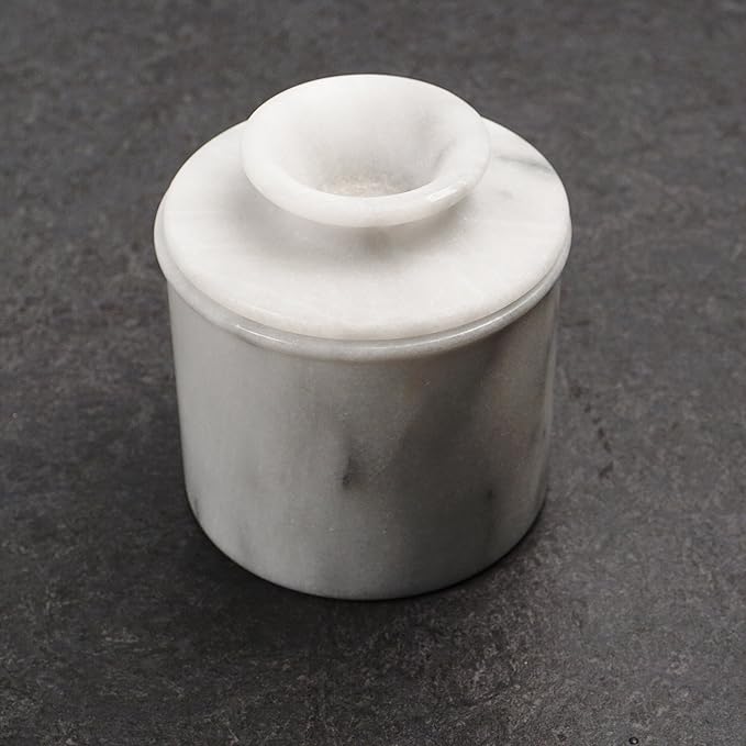 RSVP International White Marble French Butter Pot, Holds One Stick or 1/2 Cup | Made From Natural White Marble | Keep Butter Fresh & Spreadable at Room Temperature in Crock Dish