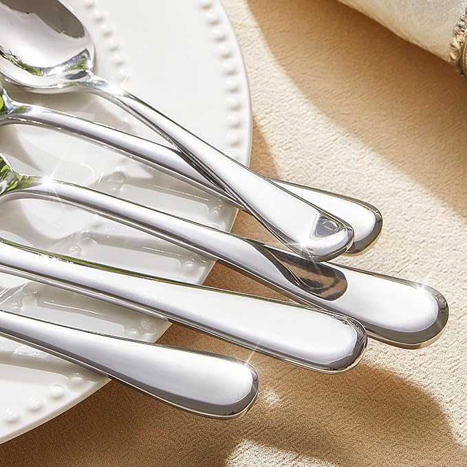 KINGSTONE 65 Pieces Silverware Set for 12, Premium Stainless Steel Flatware Set with Serving Utensils, Heavy Duty and Modern Design Cutlery Set, Mirror Polished, Dishwasher Safe