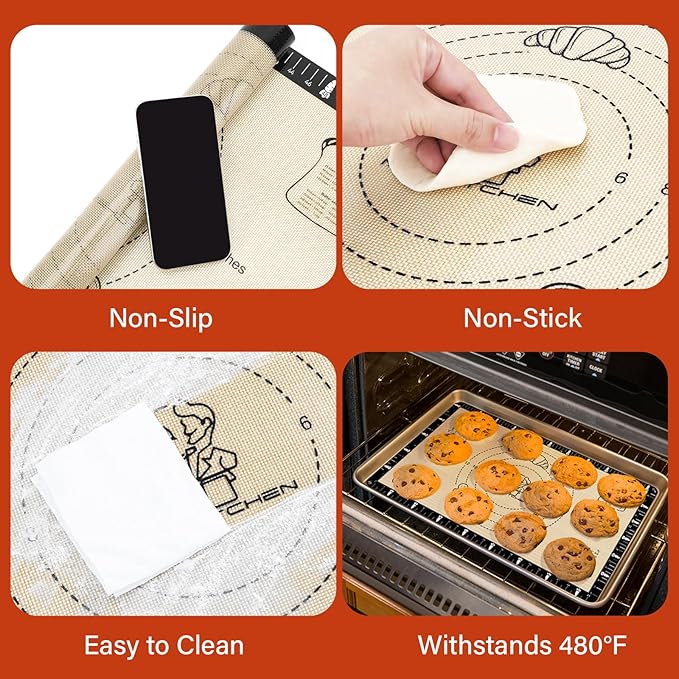 Silicone Macaron Baking Mat with Recipes, Silicone Mat for Baking Bread, Pizza, Extra Thick Silicone Baking Mat with Measurement, Non Stick Pastry Mat for Dough Rolling Out