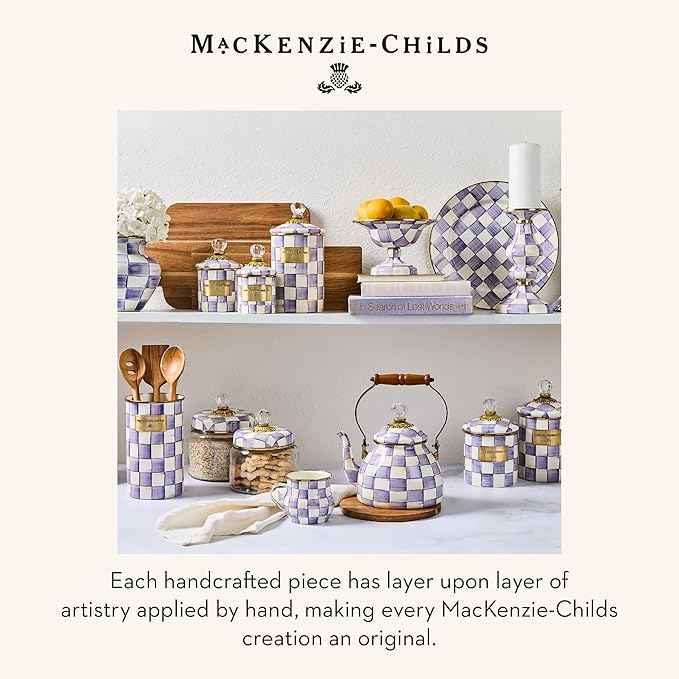 MACKENZIE-CHILDS Enamel Colander, Decorative Kitchen Strainer, Large, Purple-and-White Violet Check