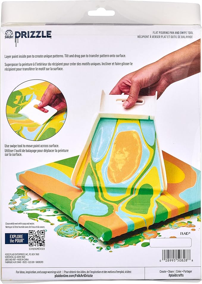 FolkArt Drizzle Flat Pouring Pan and Swipe Set, Durable Tools Perfect for DIY Paint Pouring Arts and Crafts Projects, 50828
