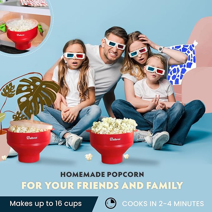 The Original Salbree Collapsible Silicone Microwave Popcorn Popper Maker Machine, Microwavable Bowl Holds 16 Cups, Uses Hot Air and Oil Always Optional - The Most Colors Available (Blue)