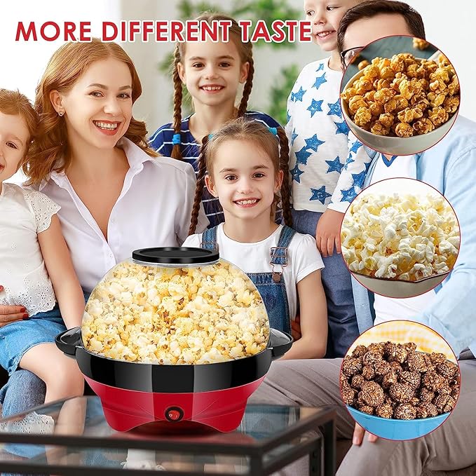 TLGREEN 6 Quart Popcorn Machine - 24 Cups, Stir Crazy Popcorn Popper Machine, Electric Hot Oil Popcorn Maker Machine, with Nonstick Plate & Stirring Rod, Large Lid as Serving Bowl and 2 Measuring Cups