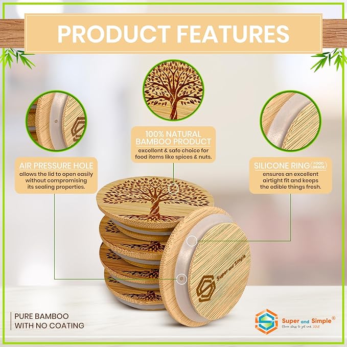 Oui Yogurt Jar Lids – Choose a Design, 4-24 Pieces, Bamboo, Silicone, or Stainless Steel | Tops That Fit Yoplait Oui Glass Jars | Bamboo Oui Jar Covers | Oui Yogurt Storage Lids - Tree of Life 4 pack