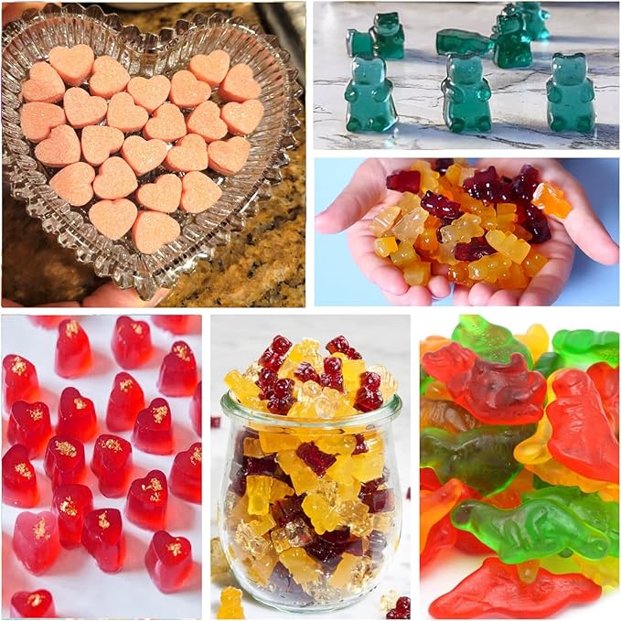Gummy Candy Molds - Silicone Gummy Dinosaur/Donut/Small Hearts Shapes/Bear Mold with 2pcs Dropper,Non-stick and Bpa Free for Mini Candy Chocolate Gummies Baking