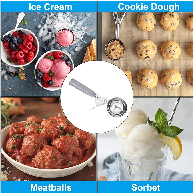 PATIKIL 4 Ounce Ice Cream Scoop with Trigger, Stainless Steel Portion Cookie Scoop with Thumb Trigger for Cookie Dough Cupcake Batter Baking, Grey 120ML