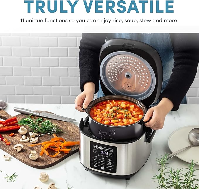 AROMA® 6-Cup (Uncooked)/ 12-Cup (Cooked) Slow Cook Rice Cooker and Brown Rice Cooker with Lift-Out Pot Handles and Silicone Storage Lid, PFAS-Free Ceramic Coating