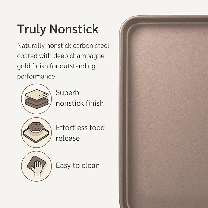 HAPPIELS 9 x 13-Inch Nonstick Quarter Sheet Pan Set of 2 | Non-Toxic, Rimmed Baking Sheet Set | Premium Quality Non-Stick Cookie Sheets for Baking | Small Sheet Pan Trays