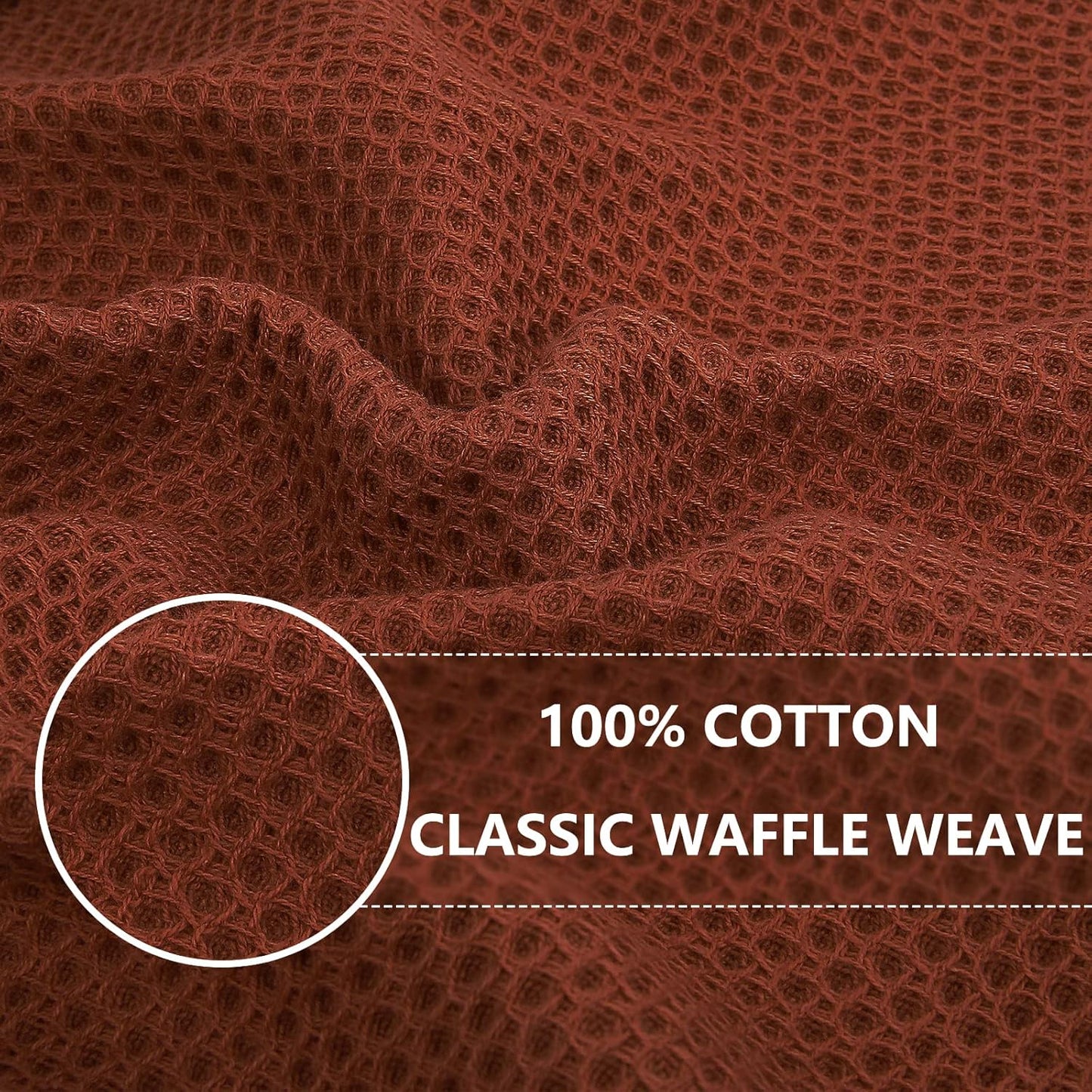 Homaxy 100% Cotton Waffle Weave Kitchen Dish Towels, Ultra Soft Absorbent Quick Drying Cleaning Towel, 13 x 28 Inches, 8-Pack, Rust