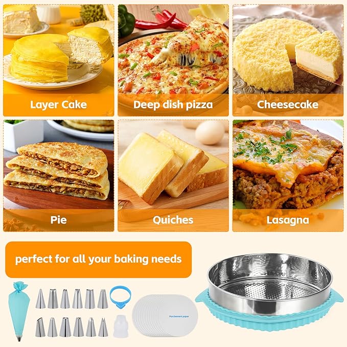 Aufind Springform Pan Set for Baking (9,10inches), 304 Stainless Steel Springform Cake Pan with Removable Bottom, Cheesecake Pan with 50PCS Parchment Paper for Pie Cake Pizza and Quiches