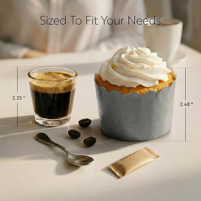 Restaurantware Baking Cups 200 Pack of 10 oz Paper Cupcake Liners Greaseproof Scalloped Oven-Safe Elegant Dessert Muffin Cups Disposable for Parties