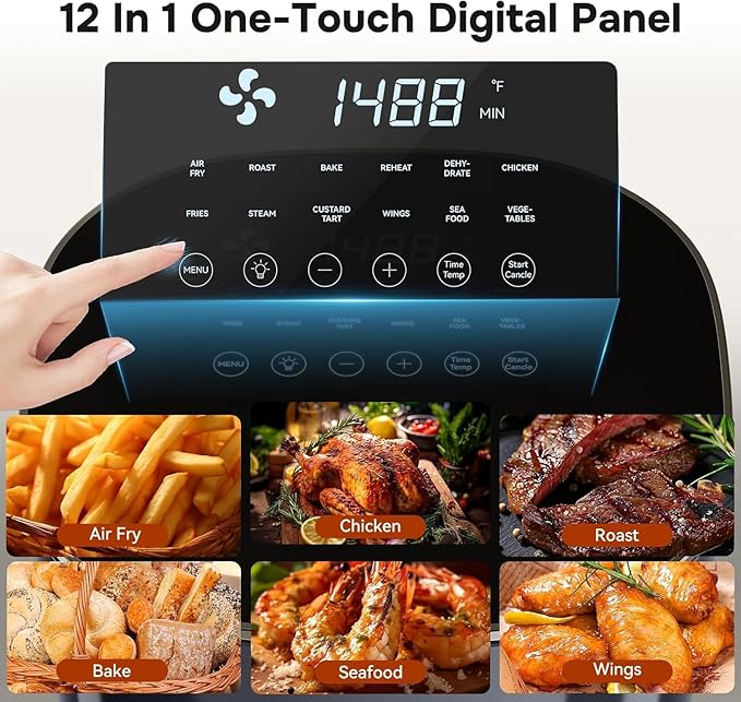 Simple Deluxe 12-in-1 Air Fryer 6.34 Qt, 1700W Digital Preset Airfryer with Visible Window, Nonstick and Dishwasher-Safe Basket, Air Fry, Roast, Bake, Dehydrate, Fries, Gary
