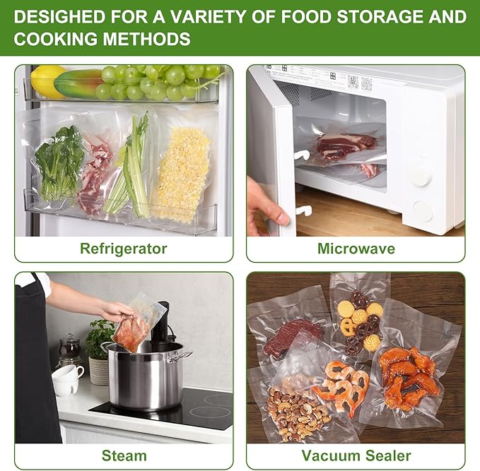 Moretoes Vacuum Sealer Bags for Food, 6 Pack 3 Rolls 11" x 20' and 3 Rolls 8" x 20' Food Saver Bags, Commercial Grade Bag Rolls, BPA Free, Customized Size Bag for Sous Vide Cooking or Meal Prep