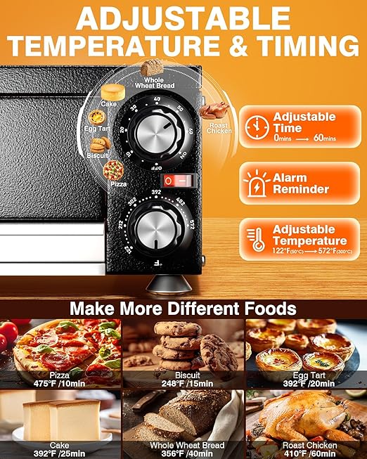 PYY Electric Pizza Oven Indoor Countertop Pizza Oven Commercial Pizza Maker Machine for Home with Timer Stainless Steel Pizza Cooker,Dark Black