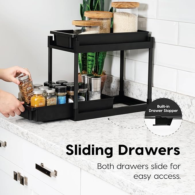 IRIS USA Under Sink Organizer, Bathroom Organizers and Storage, Pull Out Under Cabinet Kitchen Shelf Pantry Under Counter, Cleaning Supplies, Vertical Spice Rack Slide Out Drawers, Easy Assembly