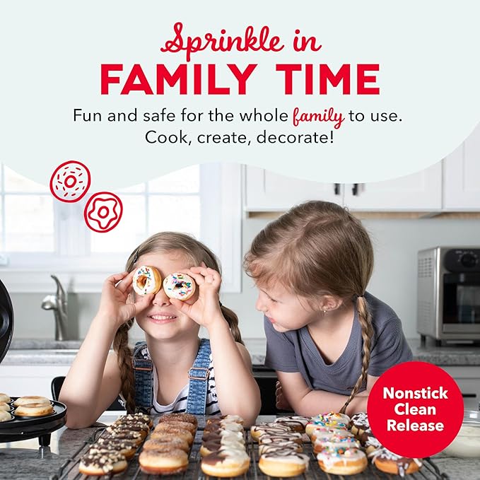 Dash Express Mini Donut Maker - Homemade Dessert Maker - Features Double-Sided, Non-Stick Surface & Space-Saving Design - Makes 7 - Aqua