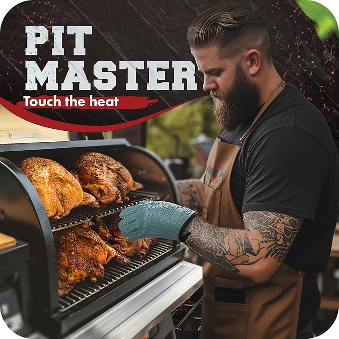 KITCHEN PERFECTION Silicone Smoker Oven Gloves -Extreme Heat Resistant BBQ Gloves -Handle Hot Food Right on Your Smoker Grill Fryer & Pit | Waterproof Oven Mitts |Superior Value Set+3 Bonuses