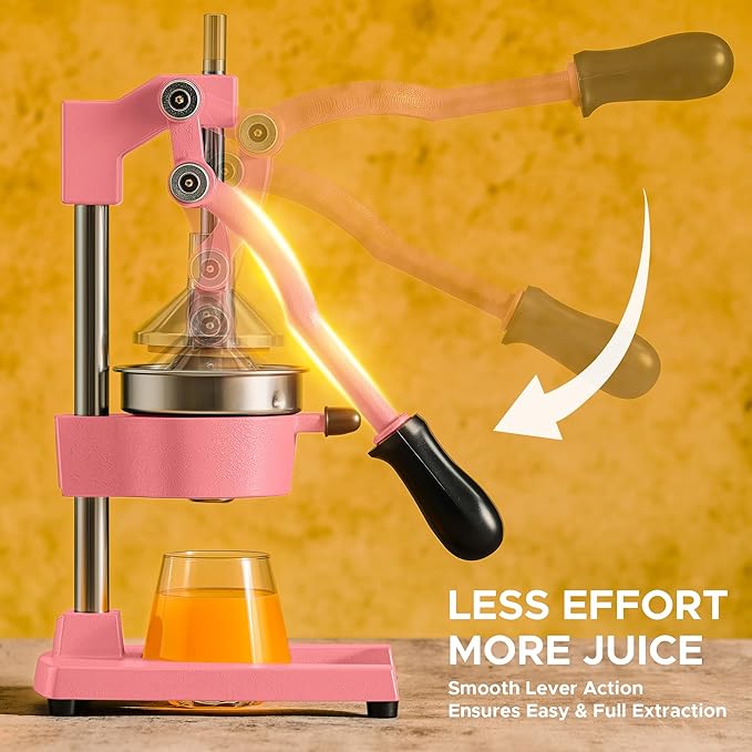 CO-Z Manual Citrus Juicer, Heavy-Duty Manual Juicer with Conical & Flat Pressure Plates, Professional Lemon Squeezer for Orange Pom Lime Lemon Juice, Dishwasher Safe Juice Press, Pink