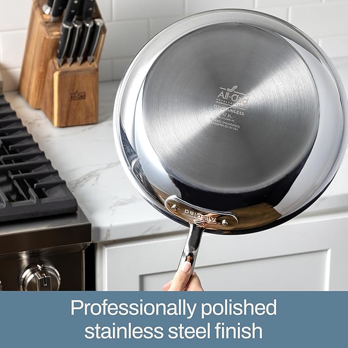 All-Clad D3 3-Ply Stainless Steel Fry Pan, 14 Inch, Induction, Oven Broiler Safe 500F, Lid Safe 350F, Pots and Pans, Cookware, Silver