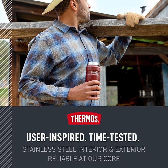 THERMOS Stainless King Vacuum-Insulated Stainless Steel Tumbler - 16oz, Rustic Red - Insulated Coffee Tumbler for Hot & Cold Drinks - Leak-Proof & Sweat-Proof for Commuting & Traveling