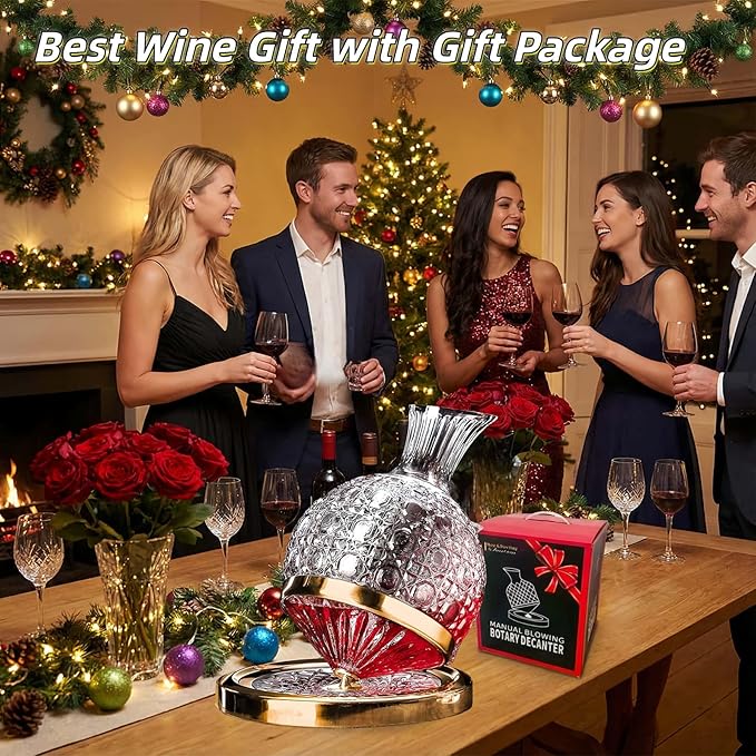 Wine Decanter Set - Spinning Crystal Red Wine Decanter Carafes, Jarler Football Rotory Hand Blown 1.5L Glass Wine Aerator Quick Decanter，Wine Gift for Him, Wine Lover, Father Gift (Gold+Clear)