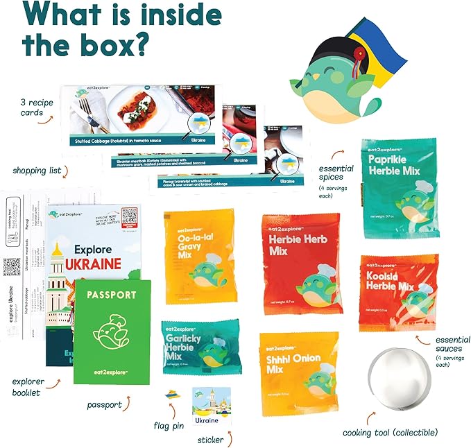 eat2explore Cooking Kits for Kids 15 Pcs – Interactive & Educational Kids Cooking Sets Real for Ages 5 and Up,3 Recipe Cards & Global Ingredients – Fun for Young Chefs (Ukraine Edition)