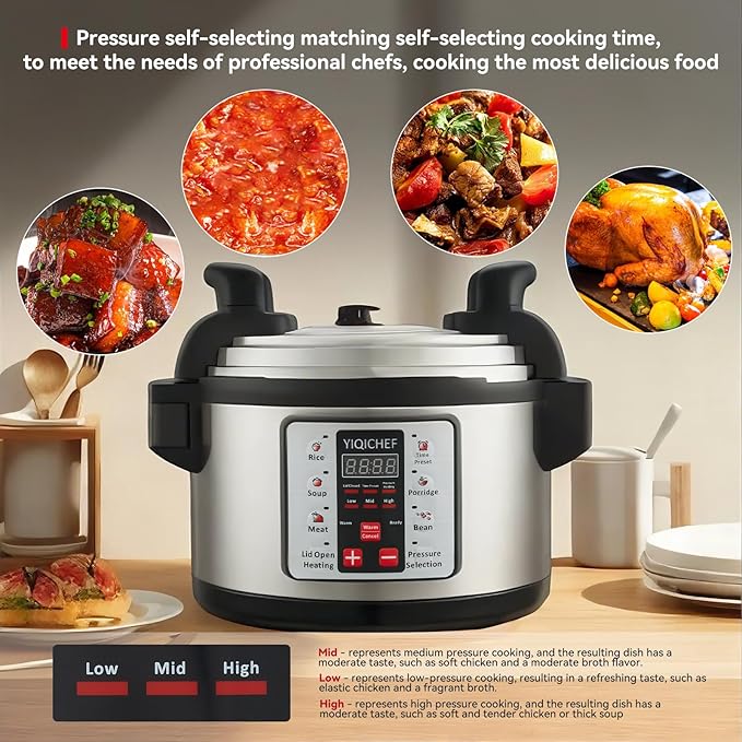 15.8Qt Commercial Large Electrical Pressure Cooker, 8-in-1 multifunctional Pressue Cooker with Non-stick Inner Pot|24 hours Preset Slow Cooker/Delay time Setting steam cooker/rice cooker and warmer