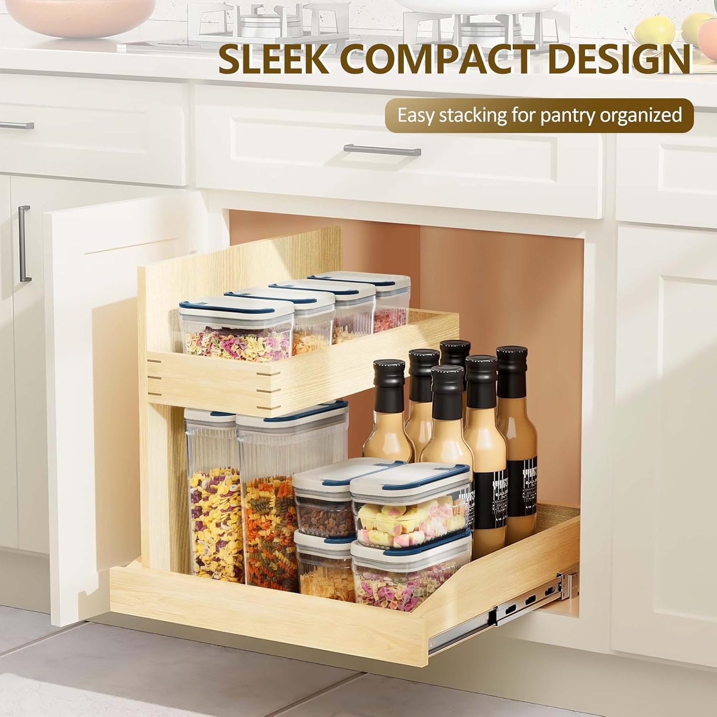 Flip-Lock Airtight Food Storage Containers 6-PC (0.6 Qt*2+1.6 Qt*3+3.4 Qt),Leakproof Ring Seal Top,Anti-Slip Pantry Canister for Flour Sugar,Coffee,Dog Food Treat,Rectangle White