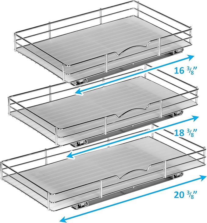 Pull-Out Cabinet Spice Rack Organizer - Slim Slide-Out Storage for Spices, Bottles & Jars, Premium Heavy-Duty Steel, Easy Install for Narrow Kitchen Cabinets - 20 ⅜ W x 10 ½ D x 2 ¾ H, Chrome