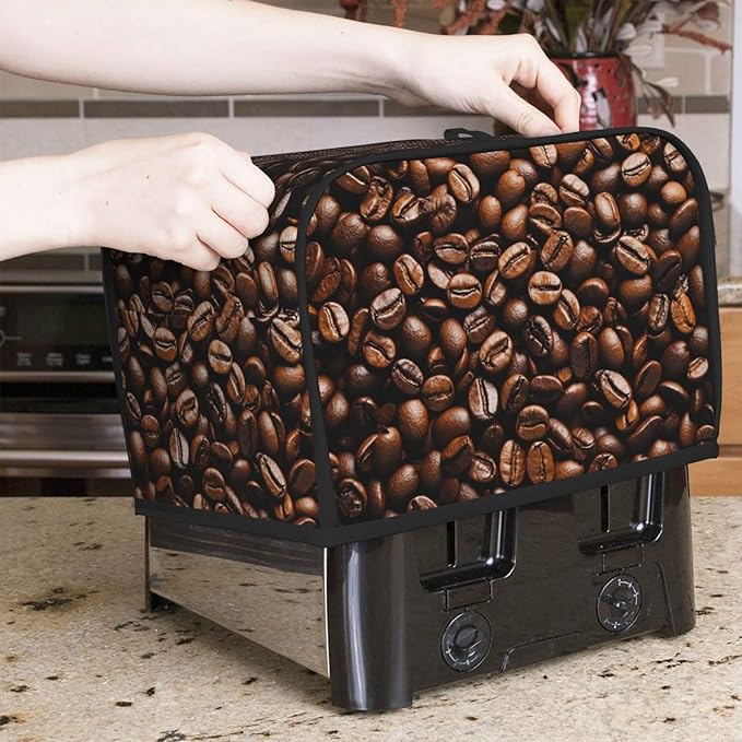 Coffee Print Toaster Cover 2 Slice, Cute Country Bread Machine Cover, Washable Toaster Kitchen Small Appliance Cover Stain Resistant,with Top Handle
