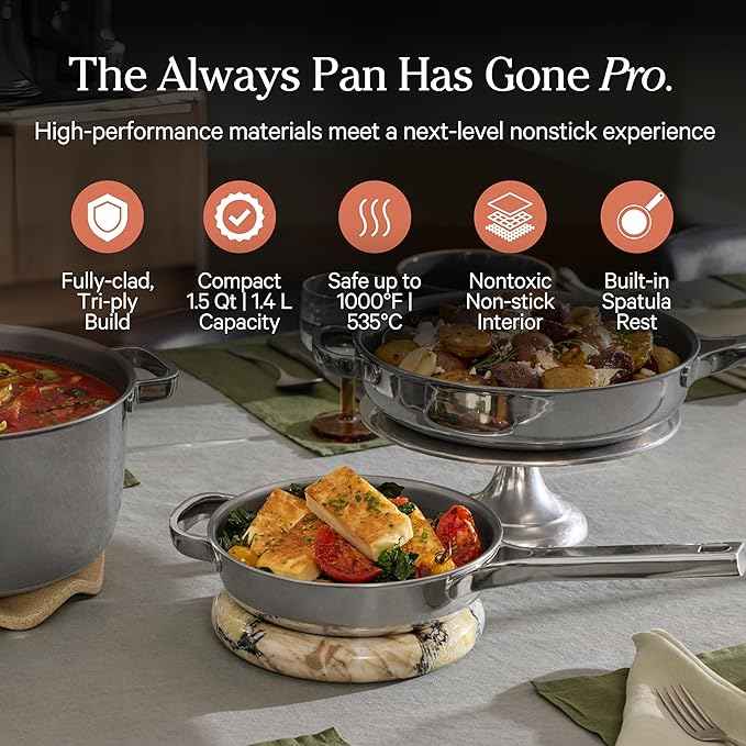 Our Place Mini Titanium Pro Cookware Duo | 6-Piece Tri-Ply Titanium Cookware Set with Always Pan Pro & Perfect Pot Pro | Non-Toxic No-Coating Nonstick | Induction & Oven-Safe up to 1000°F | Chrome