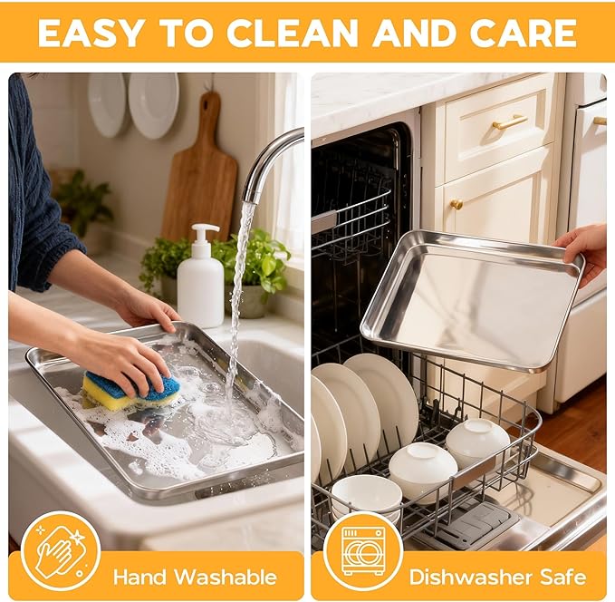 Onader 9 x 13 Inch Baking Sheet, Stainless Steel Quarter Sheet Pan for Baking & Roasting, Metal Cookie Toaster Oven Pan Tray, Heavy Duty & Dishwasher Safe, 1-Pack (Actual Size: 12.5" x 9.7")