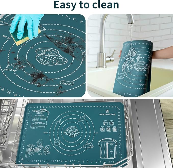 DANIA & DEAN [Pro Edition] 1.1mm Heavy-Duty Silicone Pastry Mat with 4.5mm Raised Edge, Exclusive Mom Theme 26"x16" Large Baking Mat for Rolling Dough, Non-Slip Spill-Proof Kneading Mat, Gift for Mom