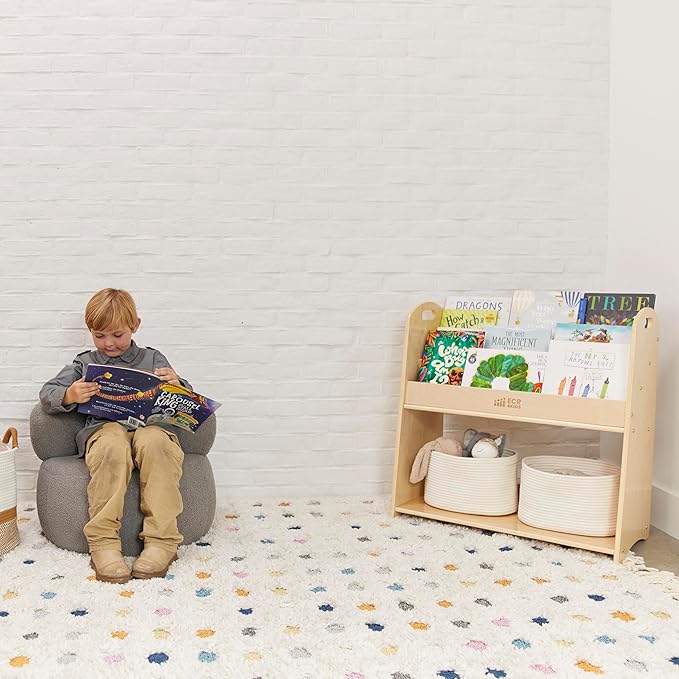 ECR4Kids 3-Shelf Floor Book Display with Handles and Storage, 30in, Kids Bookshelf, Natural