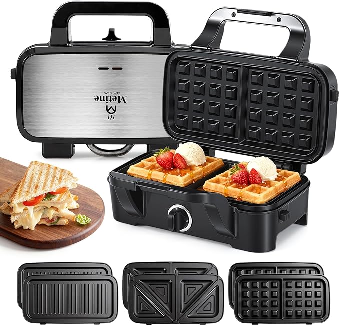 Waffle Maker with Removable Plates, 3-in-1 Sandwich maker and waffle and pancake maker, Nonstick Plates, 5-Level Browning Control & Ready Indicator Lights, Easy to Clean for Family Breakfast