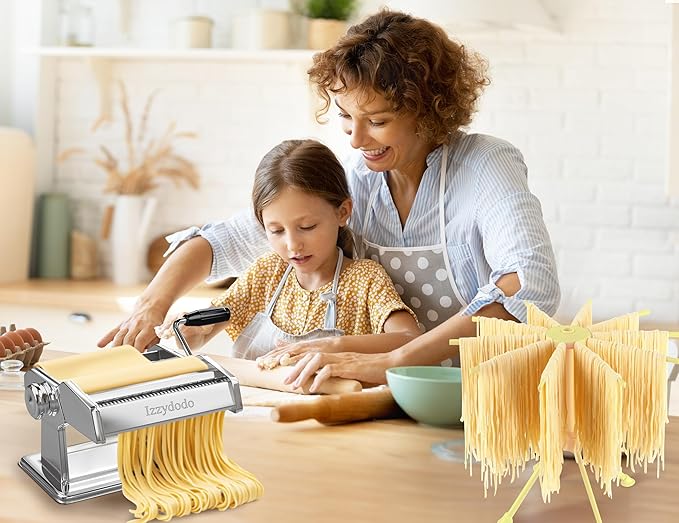 Pasta Maker Machine Set Noodle Machine with 2-in-1 Roller & Cutter, Pasta Drying Rack, 9 Adjustable Thickness Settings, Gifts for Her– Make Spaghetti, Fettuccine, Lasagna & More