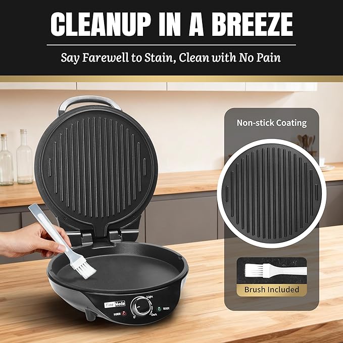 FineMade Electric Griddle Nonstick, Multi-Funtional Quesadilla Maker 10 Inch, Electric Grill Indoor, Pancake Griddle & Pan, Smokeless Indoor Grill, Non-stick Surface, Black