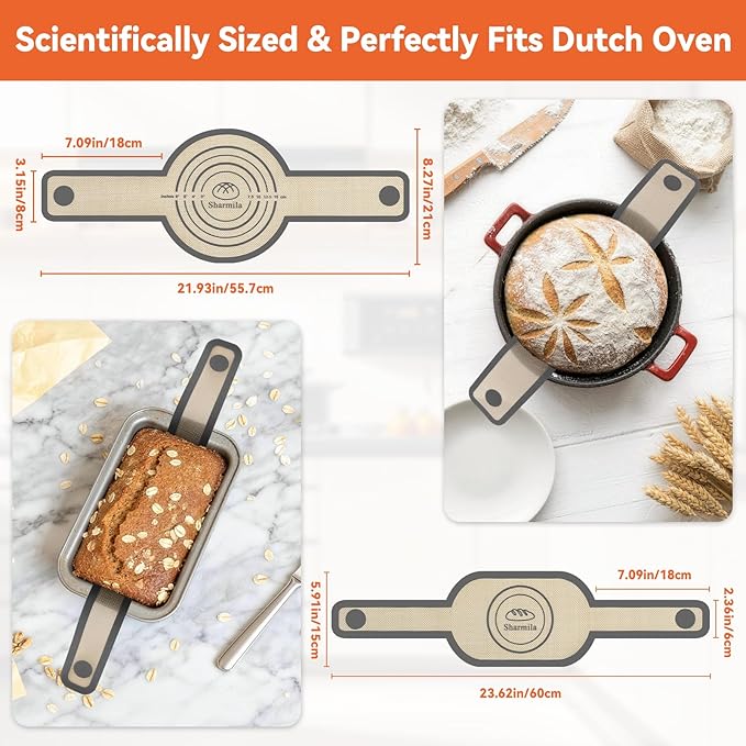 Silicone Bread Sling for Dutch Oven - Non-Stick & Heat Resistant, 2Pcs Oval and Round Reusable With Long Handles for Transfer Sourdough