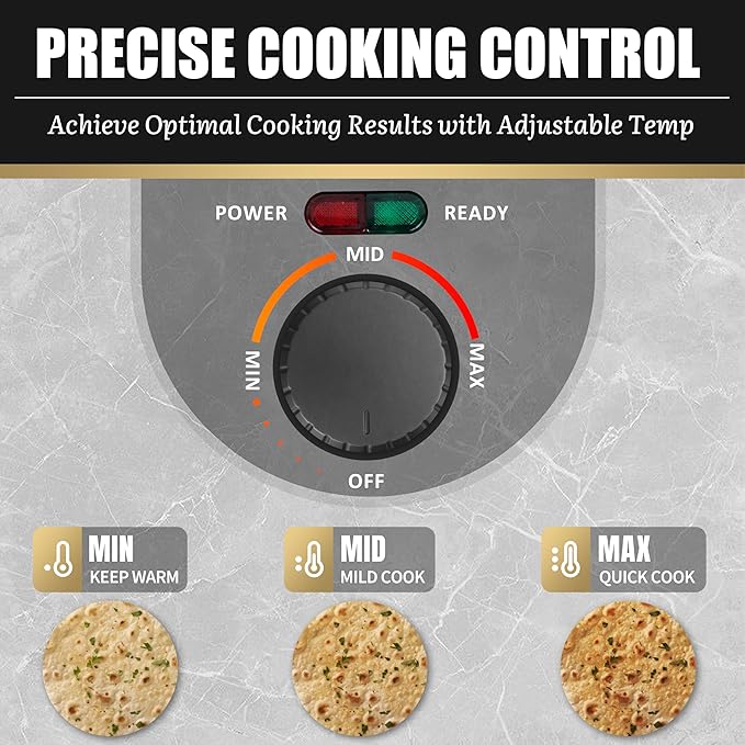 FineMade Compact Roti Maker, 8'' Electric Tortilla Maker Machine, Maquina Para Hacer Tortillas, Crepe Maker,Electric Tortilla Press, Prensa Para Tortillas, Recipe Included, Black