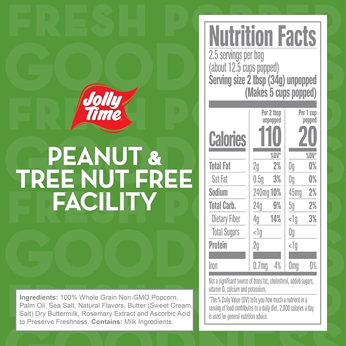Jolly Time Healthy Pop Buttery Microwave Popcorn, Low Fat Gluten Free Non-GMO, 3oz Sharing Bag, 3 Bags Per Carton (Healthy Pop - Butter & Sea Salt, 3 Ounce (Carton of 3))