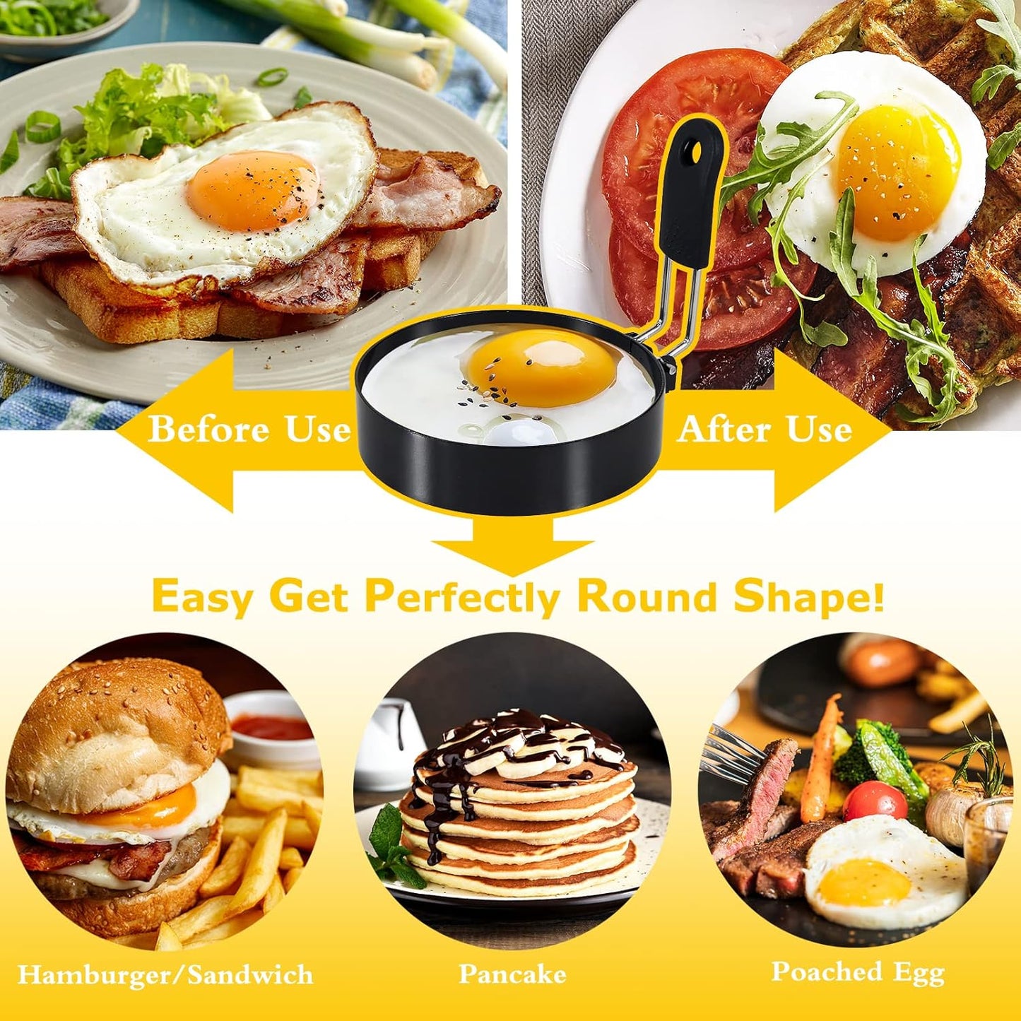 3 packs 3.5'' Egg Rings Set with Silicone Handle, Stainless Steel Egg Cooking Rings，Nonstick，For Frying Eggs and Egg Mcmuffins, Egg Mold For Breakfast