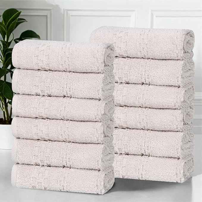 Superior Playa Zero Twist Cotton Medium Weight Small Towels, for Kitchen, Bathroom, Shower, Spa, Plush, Quick Dry, Ultra-Soft Essentials, Waffle Textured, Face Towels Washcloths, Set of 12, Silver