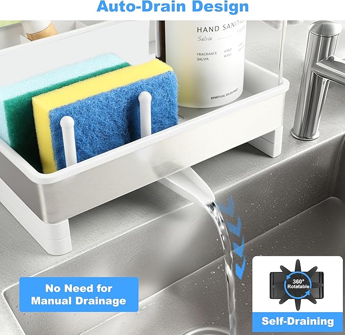 Kitchen Sink Caddy Organizer, Stainless Steel Sponge Holder, Kitchen Caddy Sink Organizer with Dish Brush Holder and Dishcloth Rack, Rustproof Dish Sponge Drying Rack for Countertop Storage