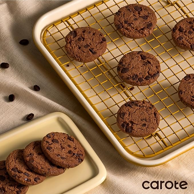 CAROTE 7-Piece Ceramic Baking Pans Set, Aluminized Steel Bakeware Sets, Toxin-Free Nonstick Stackable Oven Pans with Cookie Sheet, Muffin Pan, Loaf Pan, Roasting Pan, Cake Pans, Cooling Rack